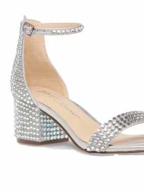 Betsey Johnson Silver Crystal Ankle-Strap Block Heel - 7.5